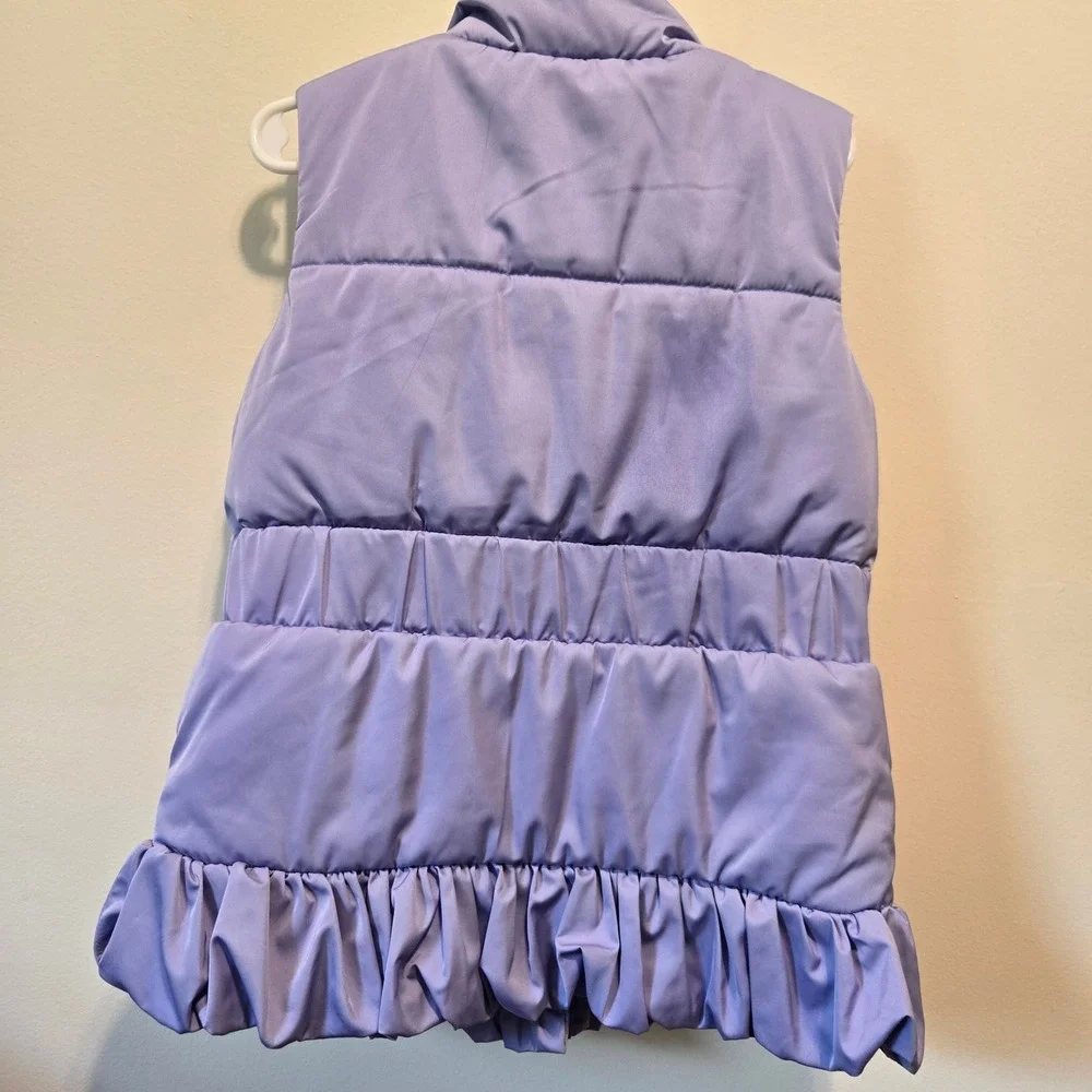 Lilly Pulitzer Girls Periwinkle Purple Ruffle Puffer Vest Floral Lining M 6-7